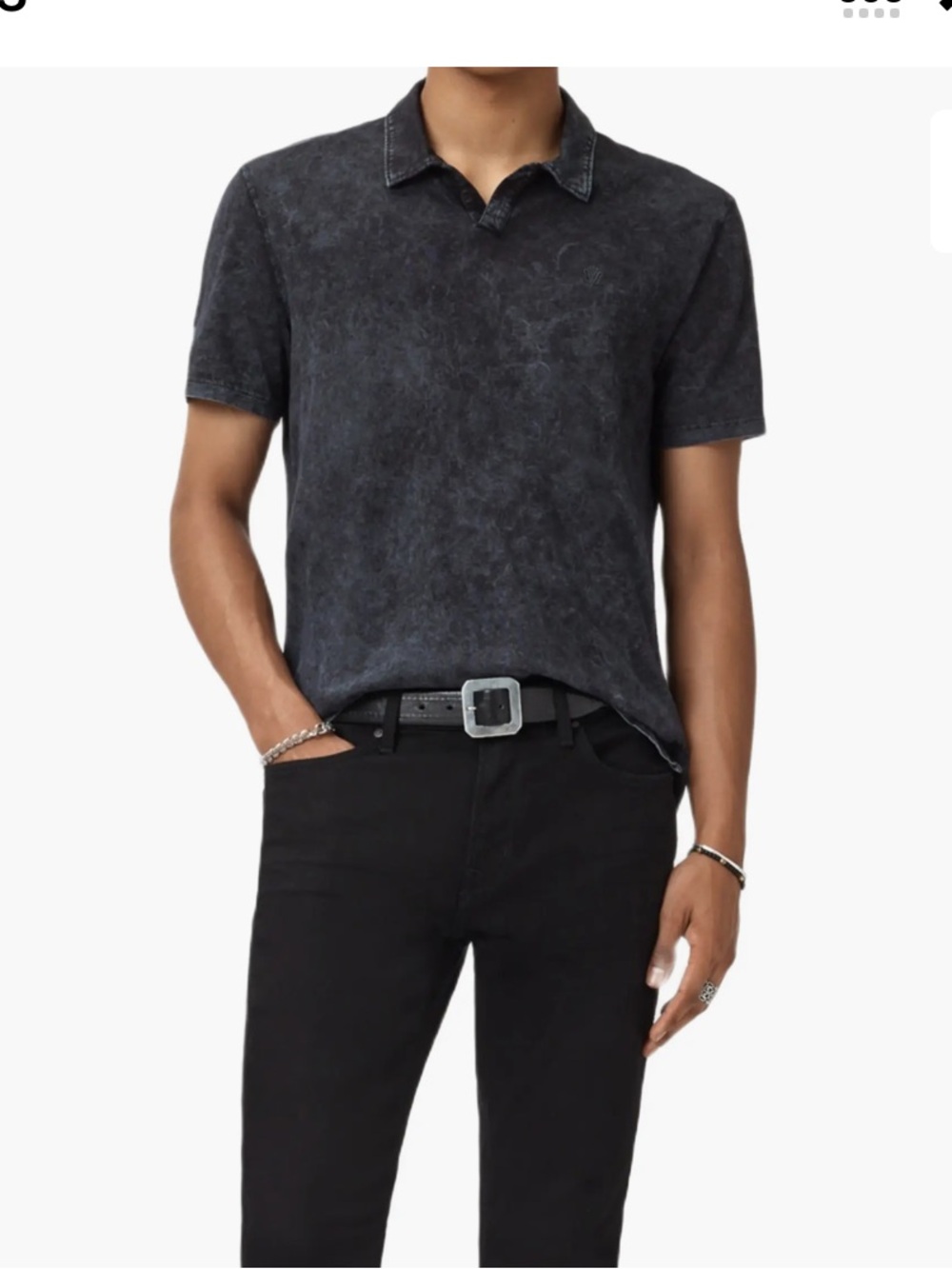 John Varvatos Polo Shirt Carsten Acid Wash Cotton Short Sleeve Polo Black Small